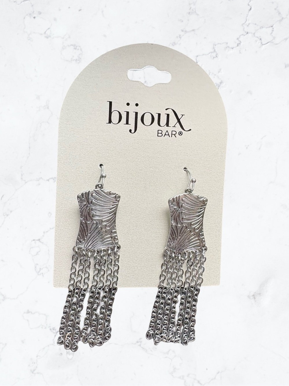 Bijoux BAR Silver Textured Chain Tassel Earrings